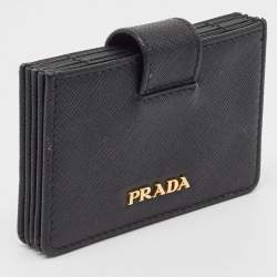 Pre Owned Prada Black Saffiano Metal Leather Accordion Card Case