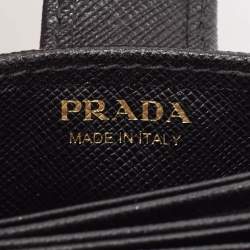 Pre Owned Prada Black Saffiano Metal Leather Accordion Card Case