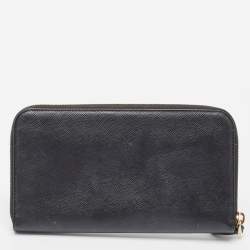 Pre Owned Prada Black Saffiano Leather Zip Around Wallet