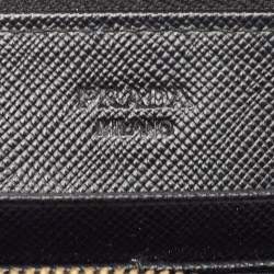 Pre Owned Prada Black Saffiano Leather Zip Around Wallet