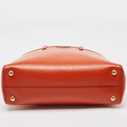 Pre Owned Prada Orange Saffiano Patent Leather Parabole Tote