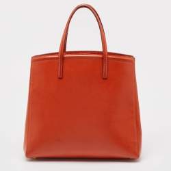 Pre Owned Prada Orange Saffiano Patent Leather Parabole Tote