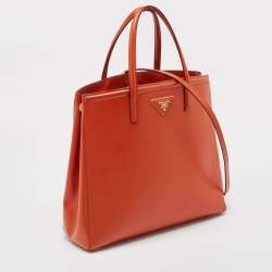 Pre Owned Prada Orange Saffiano Patent Leather Parabole Tote