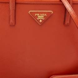 Pre Owned Prada Orange Saffiano Patent Leather Parabole Tote