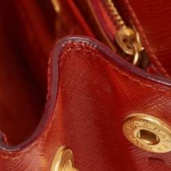 Pre Owned Prada Orange Saffiano Patent Leather Parabole Tote