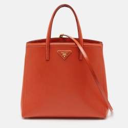 Pre Owned Prada Orange Saffiano Patent Leather Parabole Tote