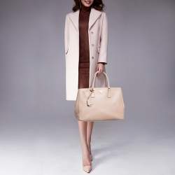 Pre Owned Prada Beige Saffiano Lux Leather Large Double Zip Tote