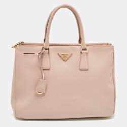 Pre Owned Prada Beige Saffiano Lux Leather Large Double Zip Tote