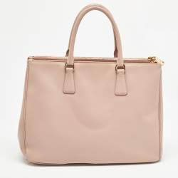 Pre Owned Prada Beige Saffiano Lux Leather Large Double Zip Tote