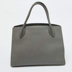 Pre Owned Prada Grey Saffiano Cuir Leather Monochrome Tote
