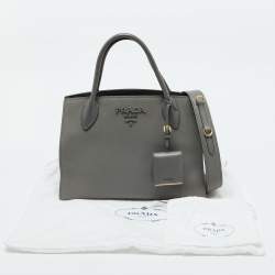 Pre Owned Prada Grey Saffiano Cuir Leather Monochrome Tote