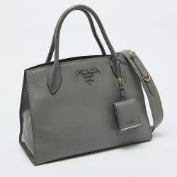 Pre Owned Prada Grey Saffiano Cuir Leather Monochrome Tote
