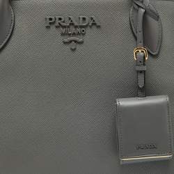 Pre Owned Prada Grey Saffiano Cuir Leather Monochrome Tote