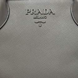 Pre Owned Prada Grey Saffiano Cuir Leather Monochrome Tote