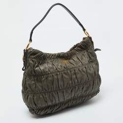 Prada Grey Gaufre Leather Hobo
