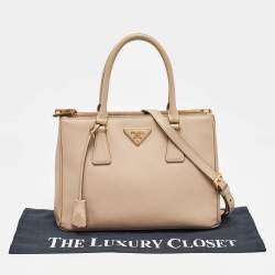 Pre Owned Prada Beige Saffiano Lux Leather Small Galleria Tote