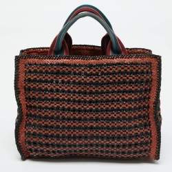 Pre Owned Prada Black/Brown Woven Leather Madras Tote