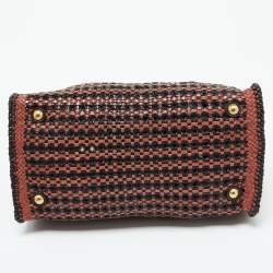 Pre Owned Prada Black/Brown Woven Leather Madras Tote