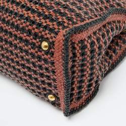 Pre Owned Prada Black/Brown Woven Leather Madras Tote