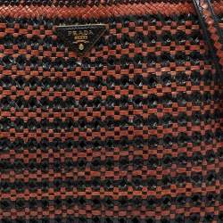 Pre Owned Prada Black/Brown Woven Leather Madras Tote