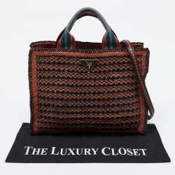 Pre Owned Prada Black/Brown Woven Leather Madras Tote