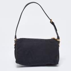 Pre Owned Prada Black Tessuto Nylon and Saffiano Leather Shoulder Bag