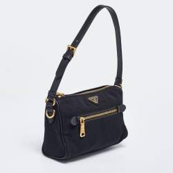 Pre Owned Prada Black Tessuto Nylon and Saffiano Leather Shoulder Bag