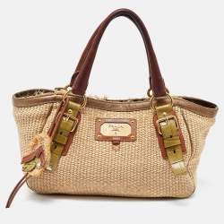 Prada Multicolor Woven Raffia and Leather Tote