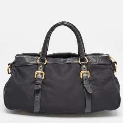 Prada Black Nylon and Leather Top Zip Satchel