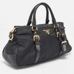 Prada Black Nylon and Leather Top Zip Satchel