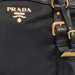 Prada Black Nylon and Leather Top Zip Satchel