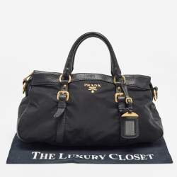 Prada Black Nylon and Leather Top Zip Satchel
