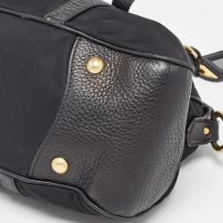 Prada Black Nylon and Leather Top Zip Satchel