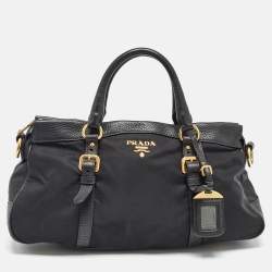 Prada Black Nylon and Leather Top Zip Satchel