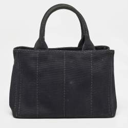 Prada Black/White Canvas Small Canapa Logo Tote