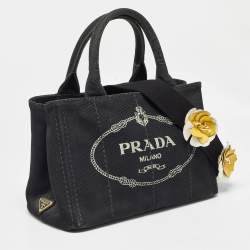 Prada Black/White Canvas Small Canapa Logo Tote