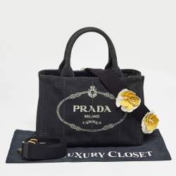 Prada Black/White Canvas Small Canapa Logo Tote