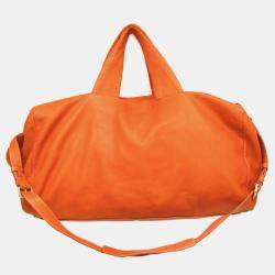 Prada Orange Leather Logo Embossed Duffel Bag