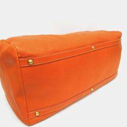 Prada Orange Leather Logo Embossed Duffel Bag