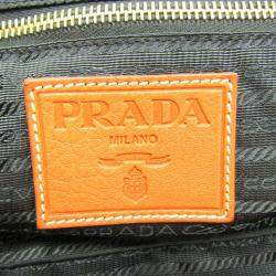 Prada Orange Leather Logo Embossed Duffel Bag