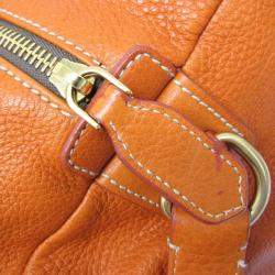 Prada Orange Leather Logo Embossed Duffel Bag