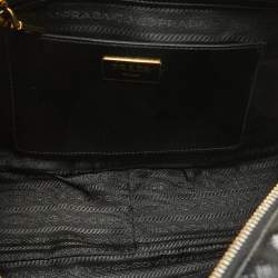 Pre Owned Prada Black Saffiano Patent Leather Floral Bauletto Bag