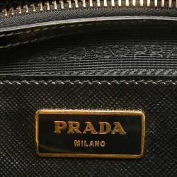 Pre Owned Prada Black Saffiano Patent Leather Floral Bauletto Bag