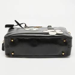 Pre Owned Prada Black Saffiano Patent Leather Floral Bauletto Bag