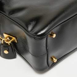 Pre Owned Prada Black Saffiano Patent Leather Floral Bauletto Bag
