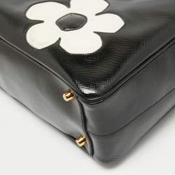 Pre Owned Prada Black Saffiano Patent Leather Floral Bauletto Bag