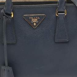 Pre Owned Prada Navy Blue Saffiano Lux Leather Small Double Zip Tote