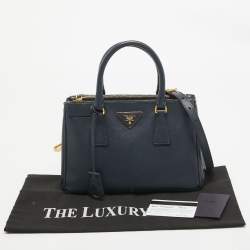 Pre Owned Prada Navy Blue Saffiano Lux Leather Small Double Zip Tote