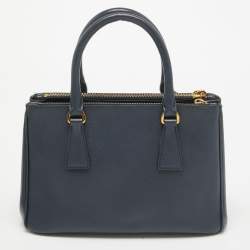 Pre Owned Prada Navy Blue Saffiano Lux Leather Small Double Zip Tote