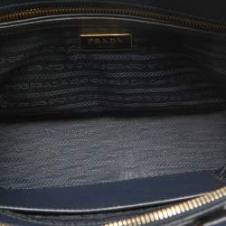 Pre Owned Prada Navy Blue Saffiano Lux Leather Small Double Zip Tote